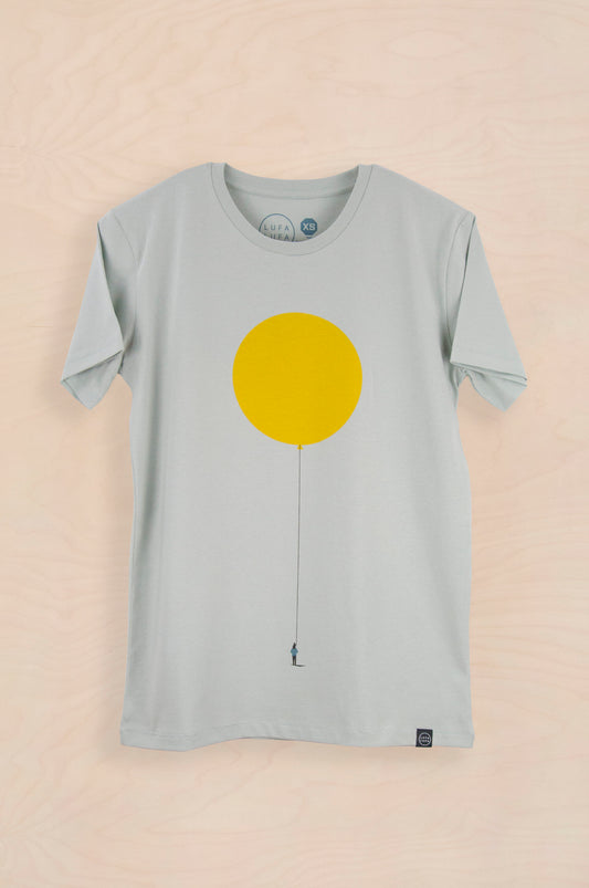 t-shirt of father hanging balloon with child on his back